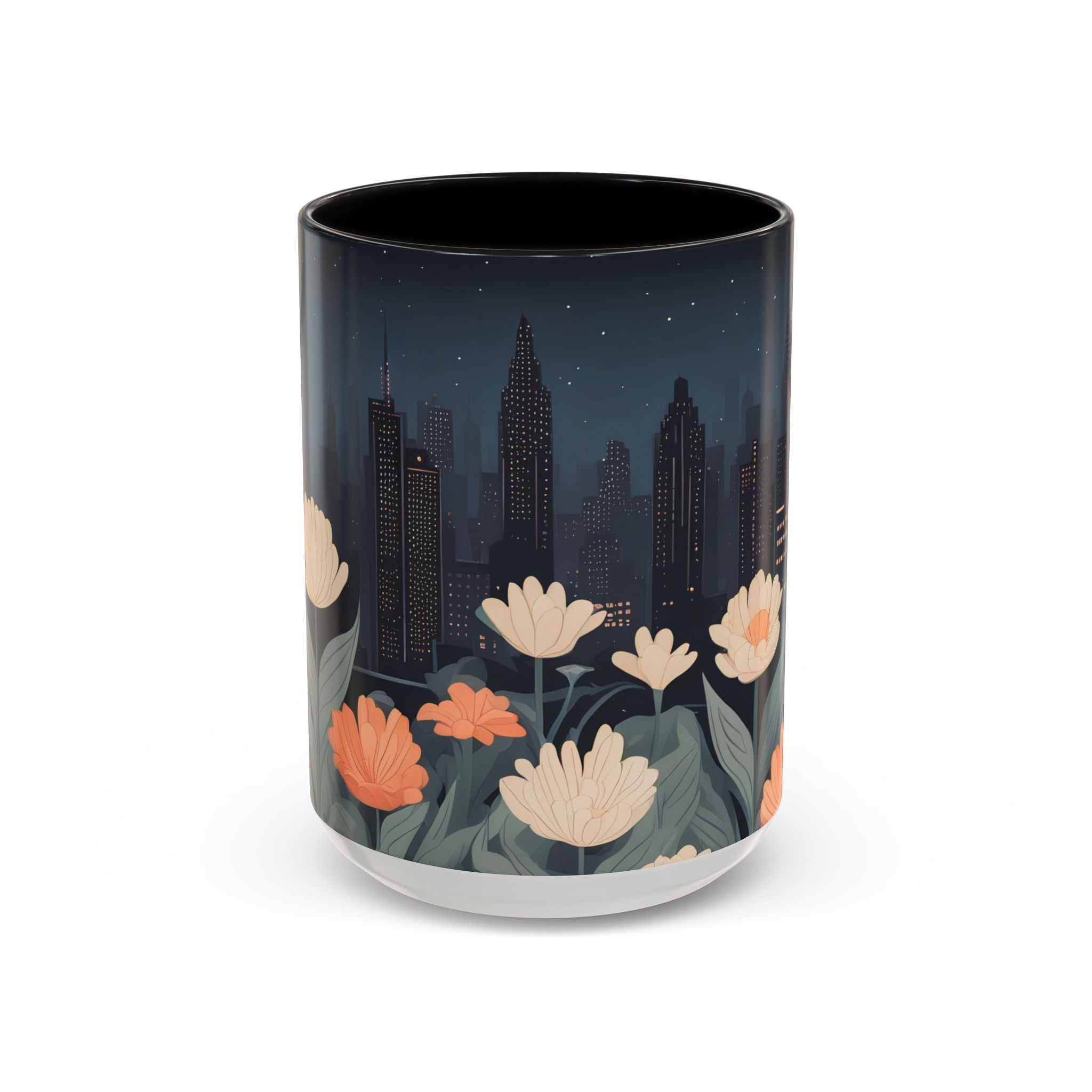 Cityscape with Flowers, Ceramic Coffee Mug