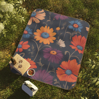 Outdoor Picnic Blanket with Soft Fleece Top and Water-Resistant Bottom - Fun Wildflowers
