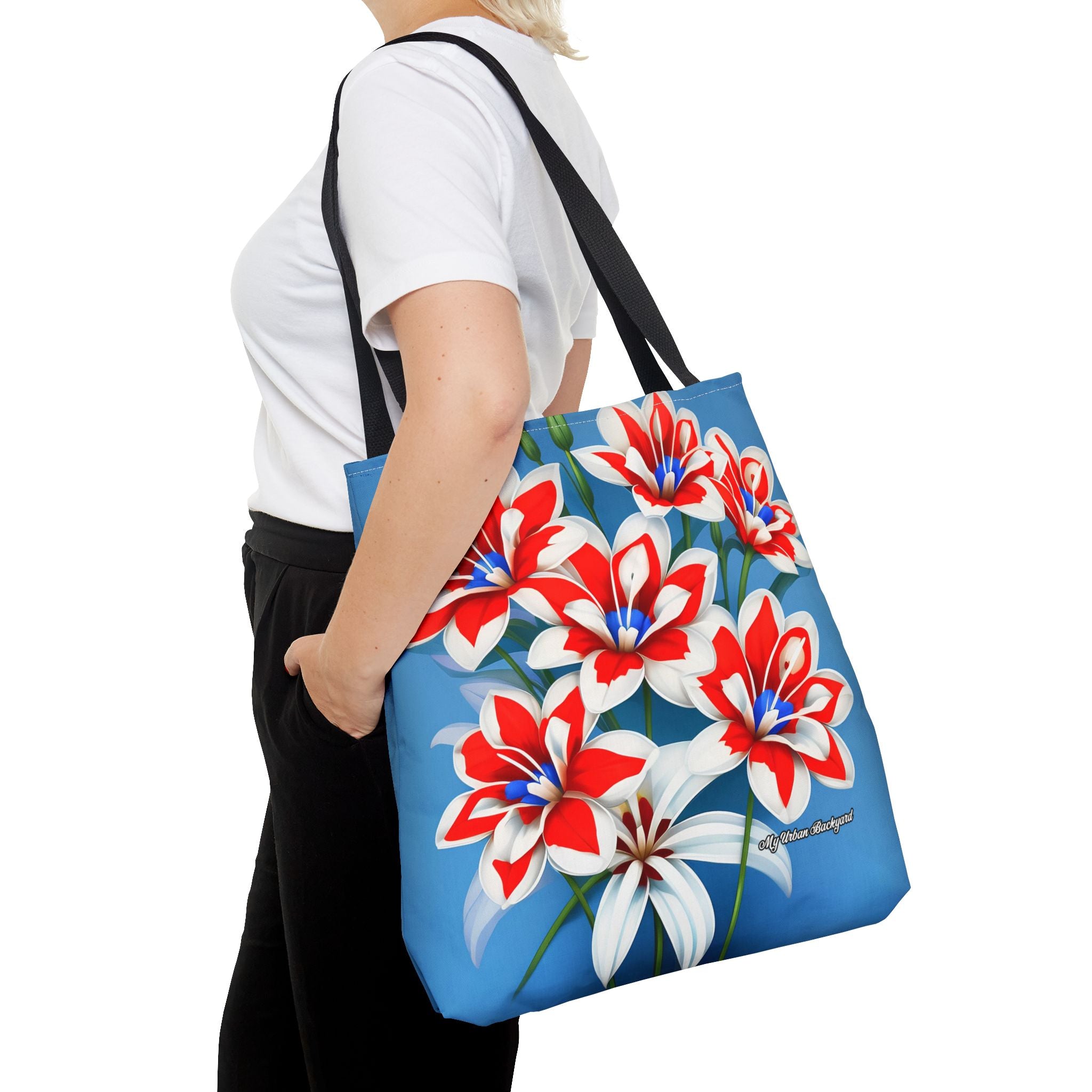 Bouquet of Red White and Blue Flowers Tote Bag with Cotton Handles For Everyday Use, 3 Sizes