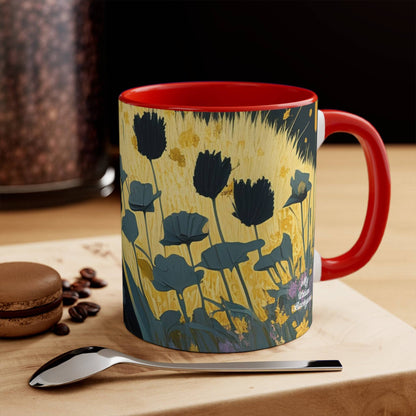 Ceramic Mug for Coffee, Tea, Hot Cocoa. Home/Office, Black Cat w Black Flowers