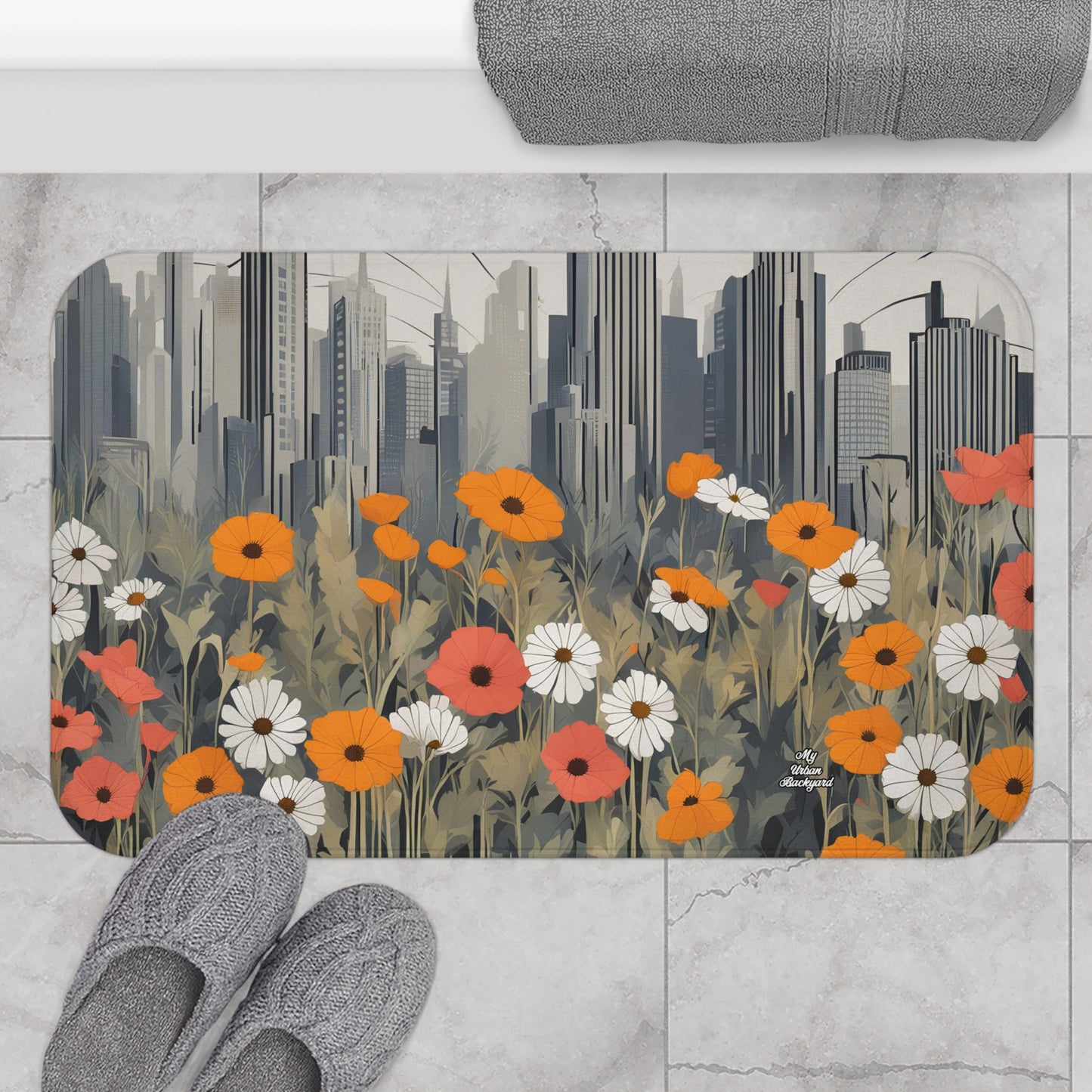 Urban Wildflowers, Memory Foam Bath Mat - Cozy Bathroom Essential