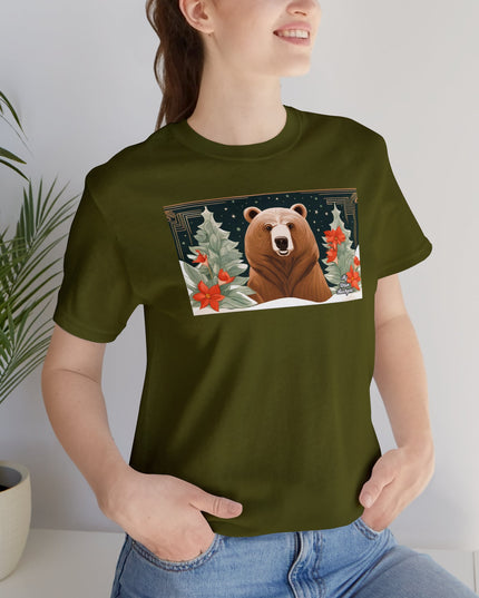 Art Deco Holiday Bear, Soft 100% Jersey Cotton T-Shirt, Unisex, Short Sleeve, Retail Fit