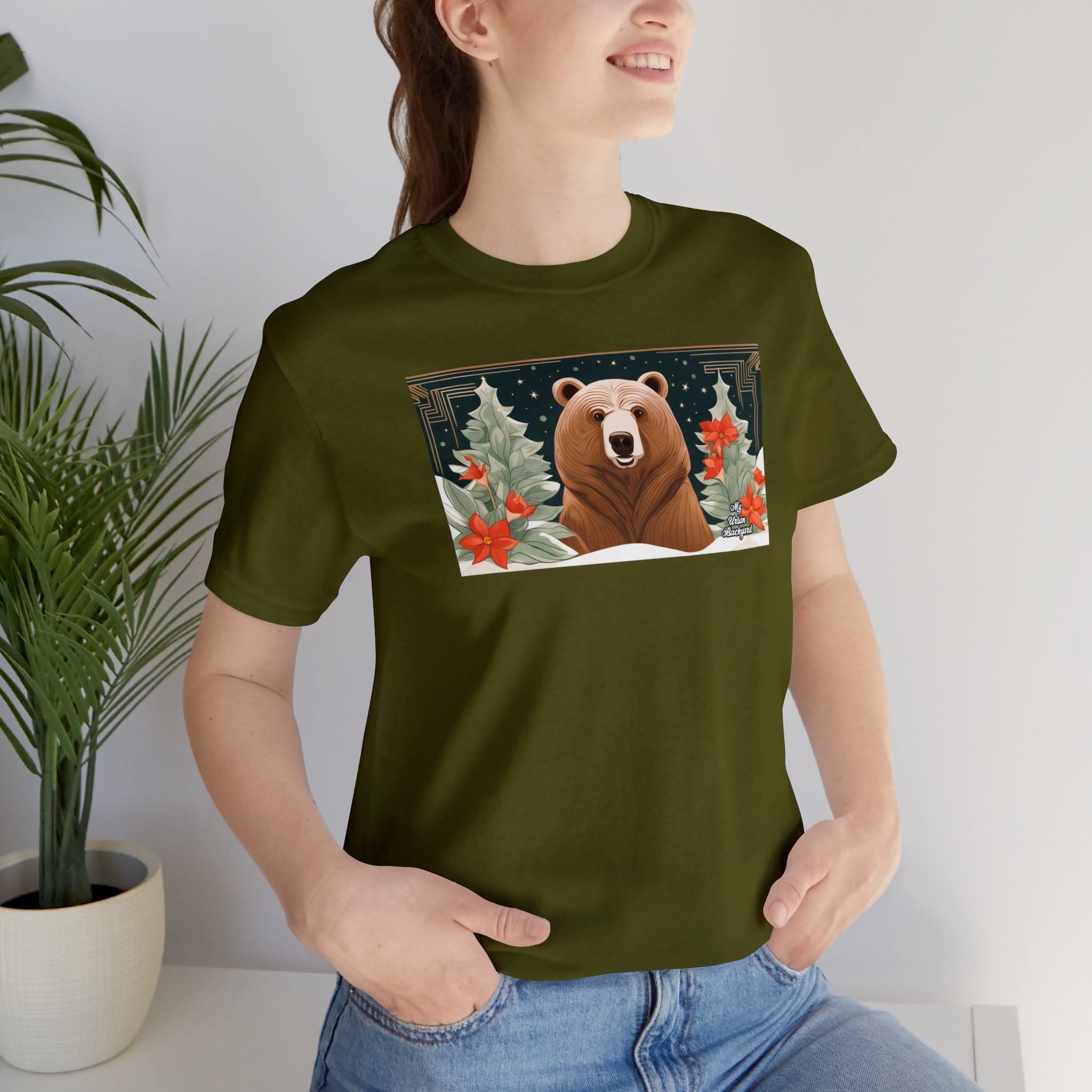 Art Deco Holiday Bear, Soft 100% Jersey Cotton T-Shirt, Unisex, Short Sleeve, Retail Fit
