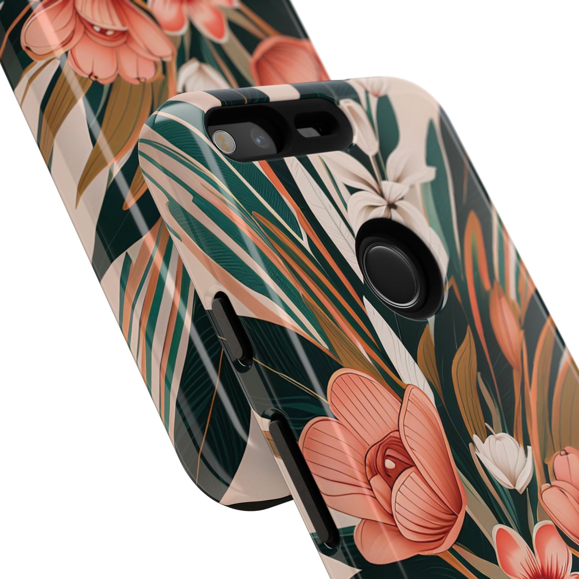 Peach Art Deco Flowers, Cell Phone Case - Apple, Samsung, Google Pixel
