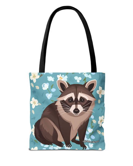 Young Raccoon w Flowers Tote Bag with Cotton Handles For Everyday Use, 3 Sizes