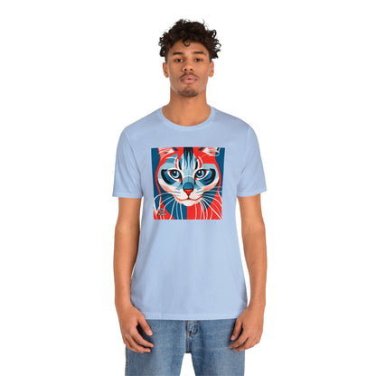 Red White and Blue Cat, Soft 100% Jersey Cotton T-Shirt, Unisex, Short Sleeve, Retail Fit