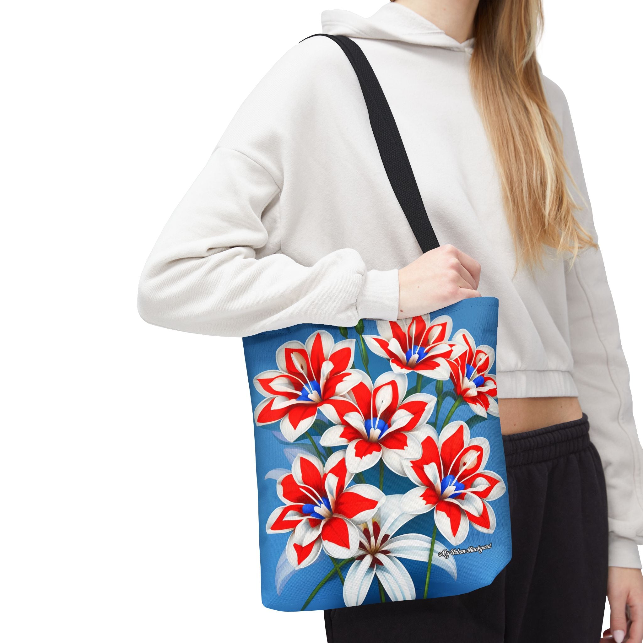 Bouquet of Red White and Blue Flowers Tote Bag with Cotton Handles For Everyday Use, 3 Sizes