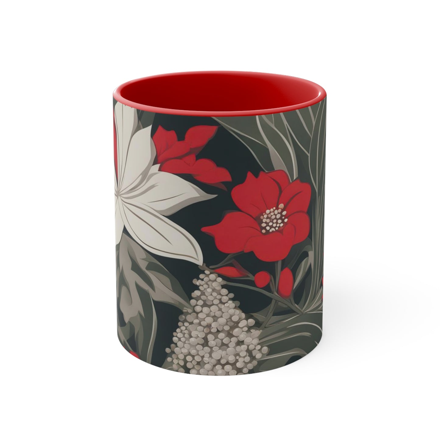 Red and White Flowers, Ceramic Mug - Perfect for Coffee, Tea, and More!