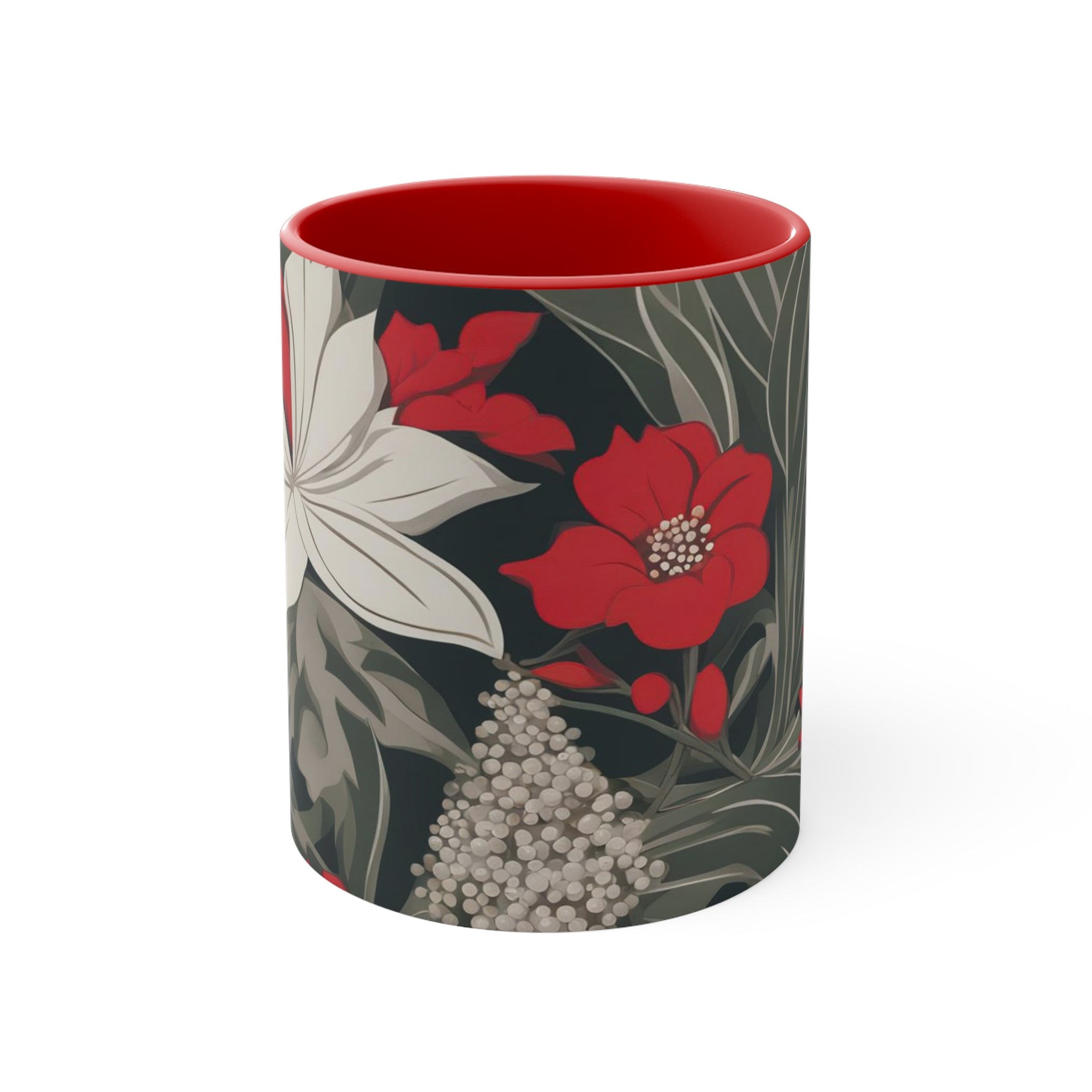 Red and White Flowers, Ceramic Coffee Mug