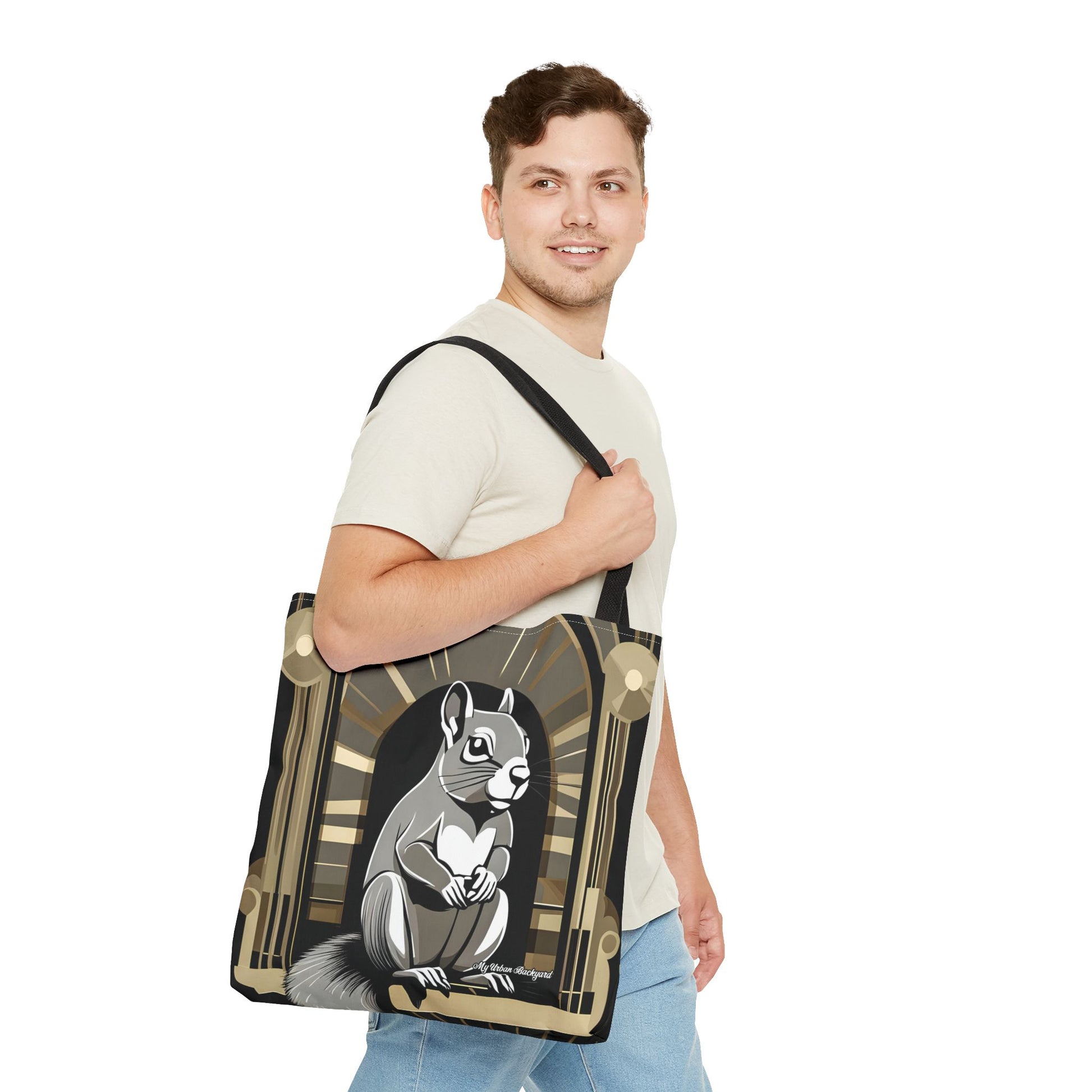 Art Deco Squirrel, Tote Bag with Cotton Handles For Everyday Use, 3 Sizes