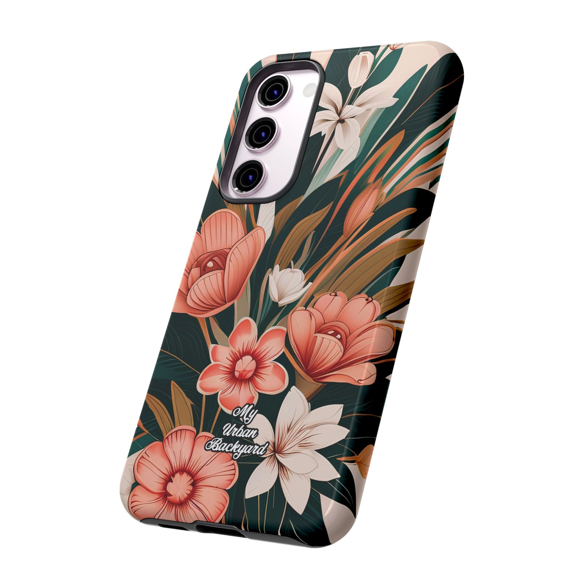 Peach Art Deco Flowers, Cell Phone Case - Apple, Samsung, Google Pixel
