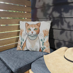 Green-Eyed Tabby Cat, Bay Leaf accent color, Throw Pillow