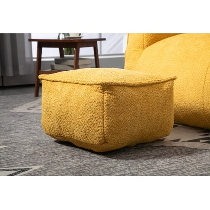 High Back Bean Bag Chair Lazy Sofa With Footstool, Comfortable Lounger, Mustard yellow