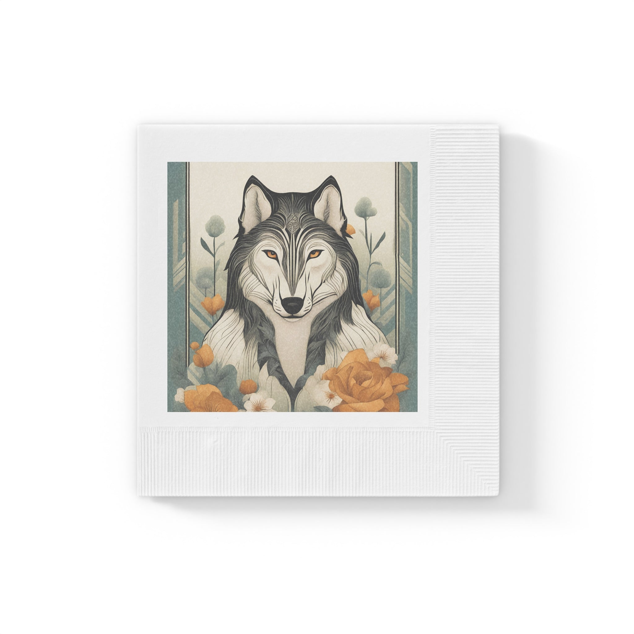 Orange-Eyed Wolf Floral Napkins