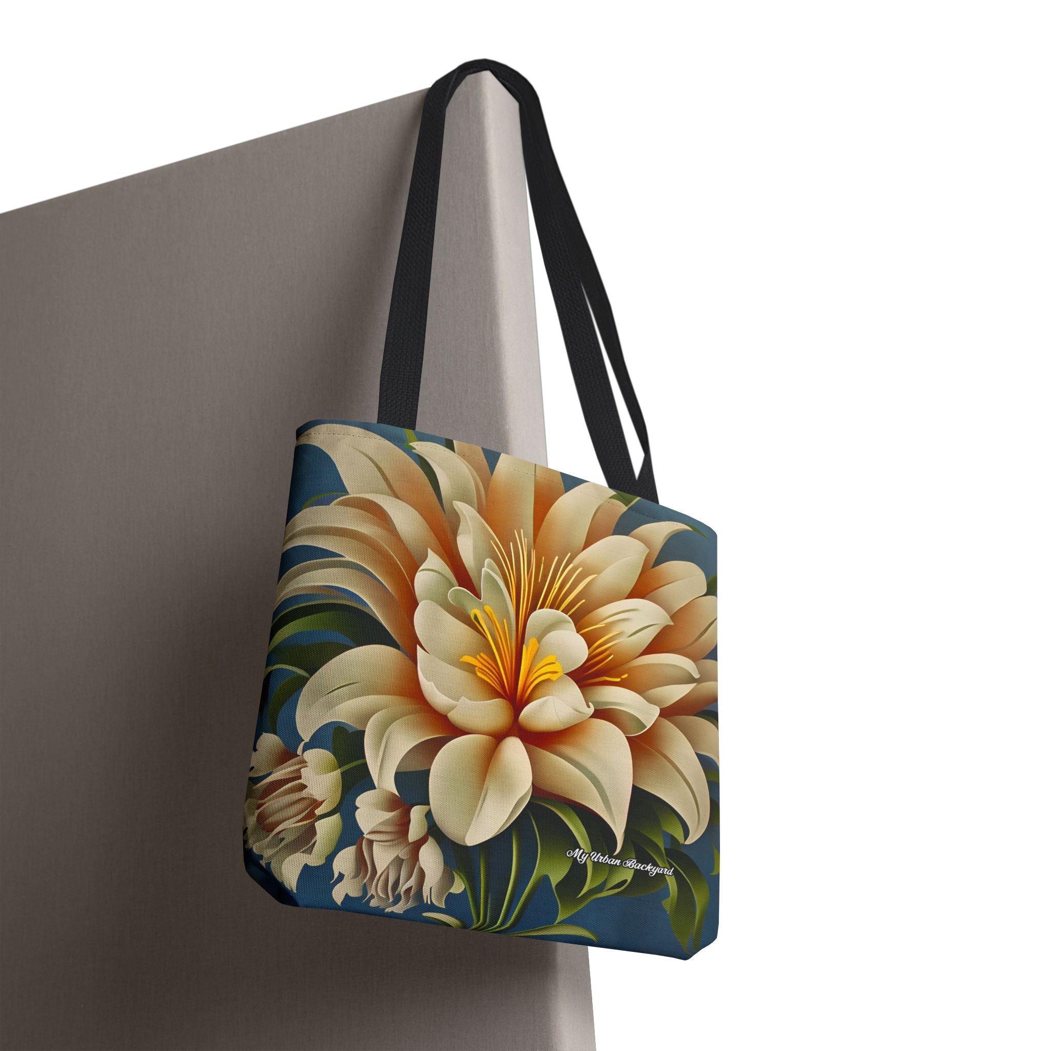 Large White Flower Tote Bag with Cotton Handles For Everyday Use, 3 Sizes