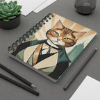 Dapper Art Deco Tabby Cat Spiral Journal