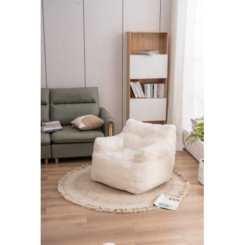 Soft Teddy Tufted Foam Bean Bag Chair, Ivory White