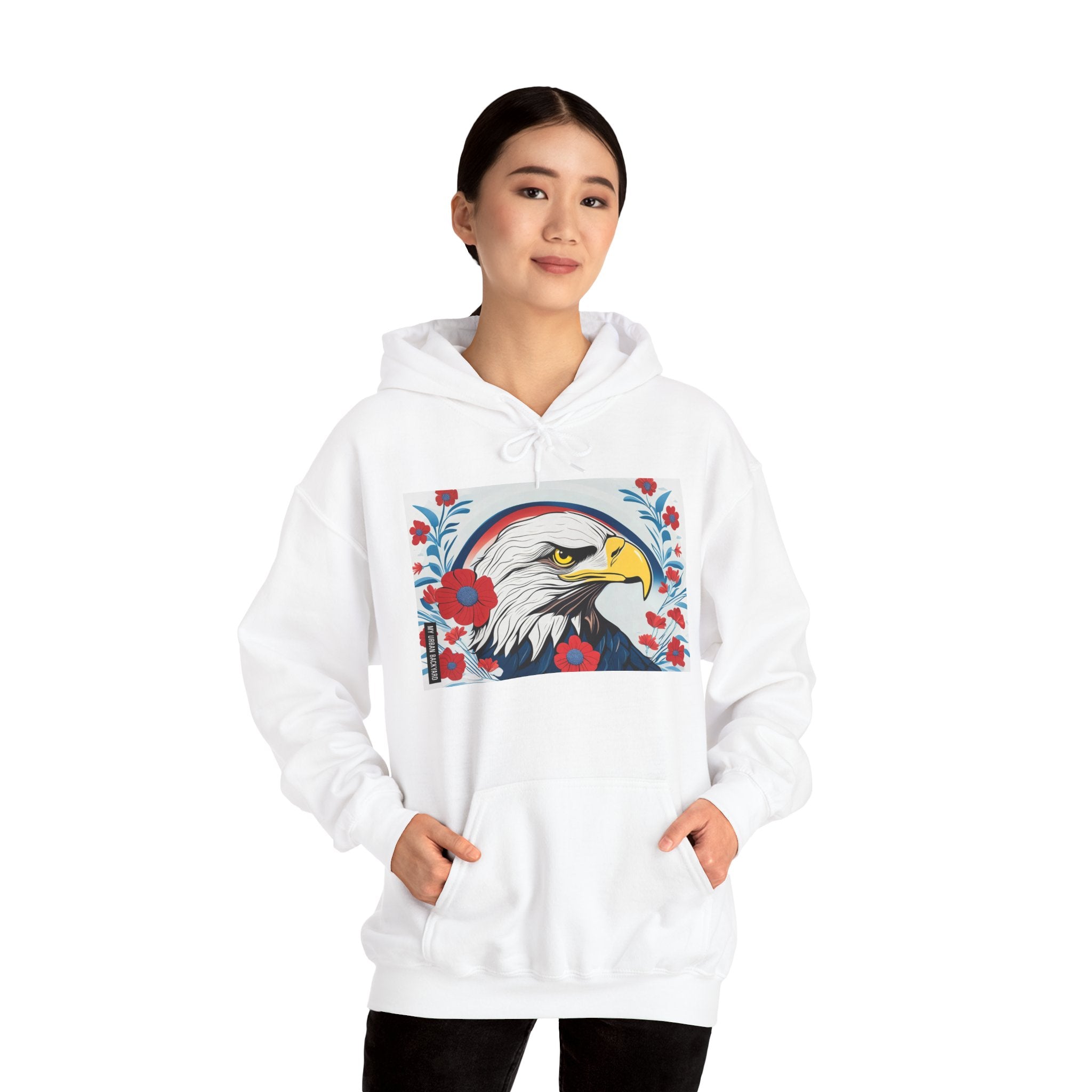 Bald Eagle w Flowers, Unisex Hoodie w Front Pocket