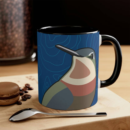 Ceramic Mug for Coffee, Tea, Hot Cocoa. Home/Office, Hummingbirds Ryoko and Duko on Classic Blue