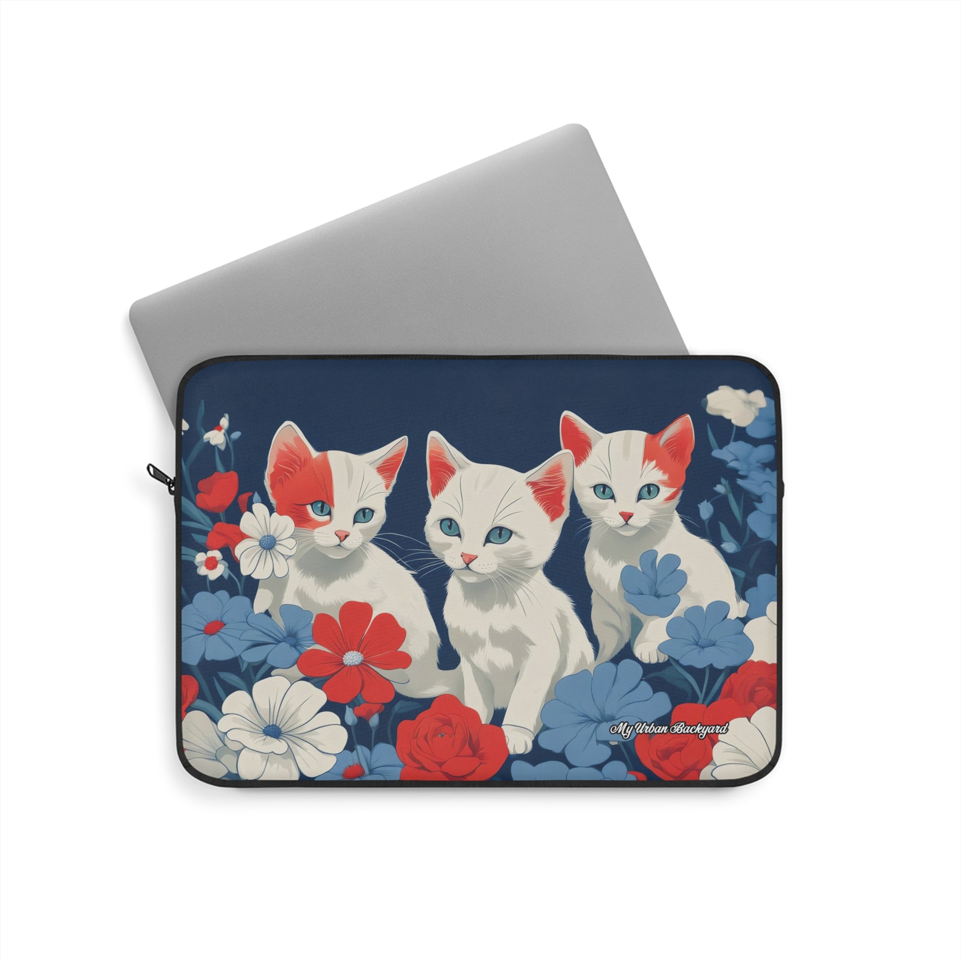 Cute Floral Cat Laptop Sleeve, Perfect for Cat Lovers, Great Gift for Birthdays, Holidays, School, Home Office Decor