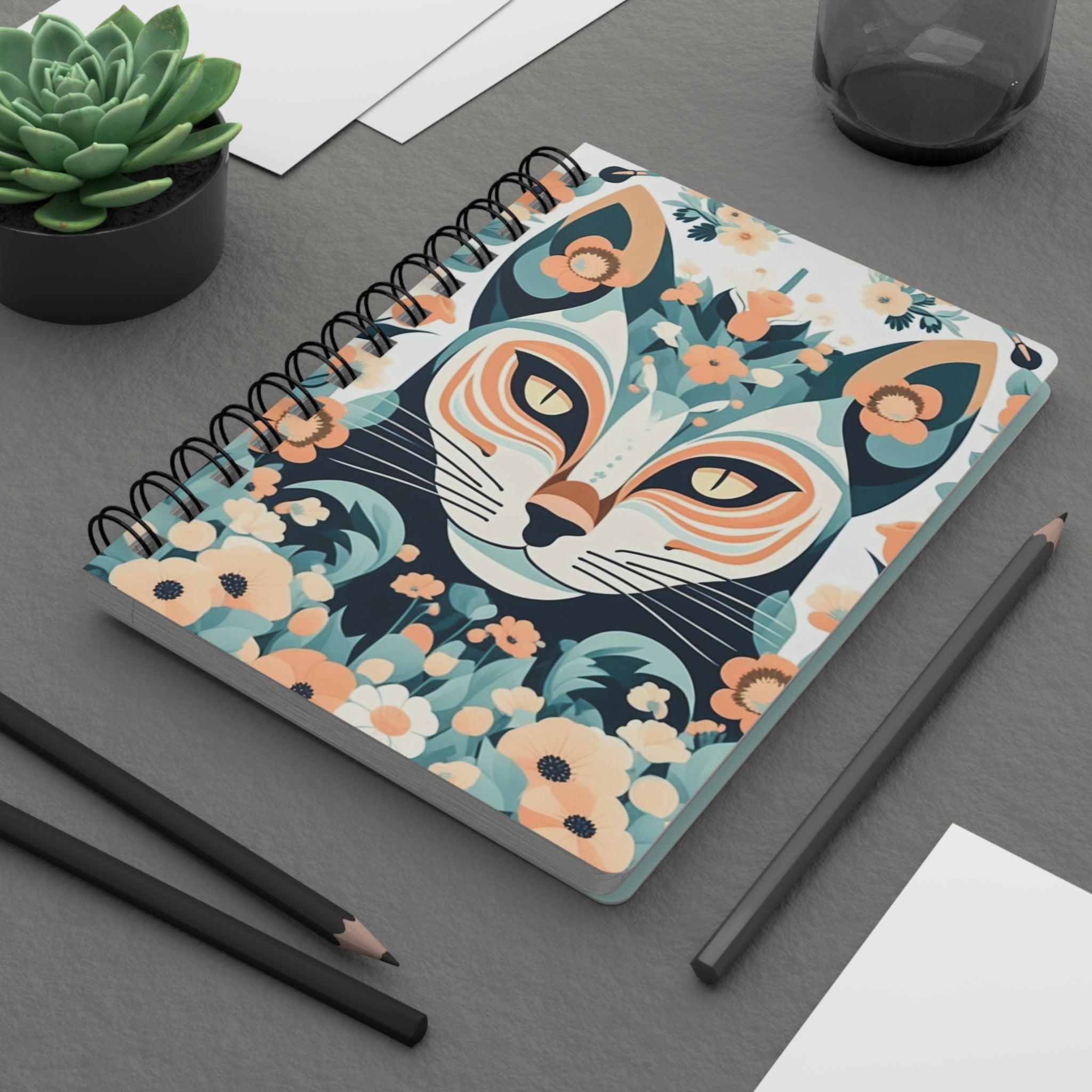 Floral Cat Spiral Journal