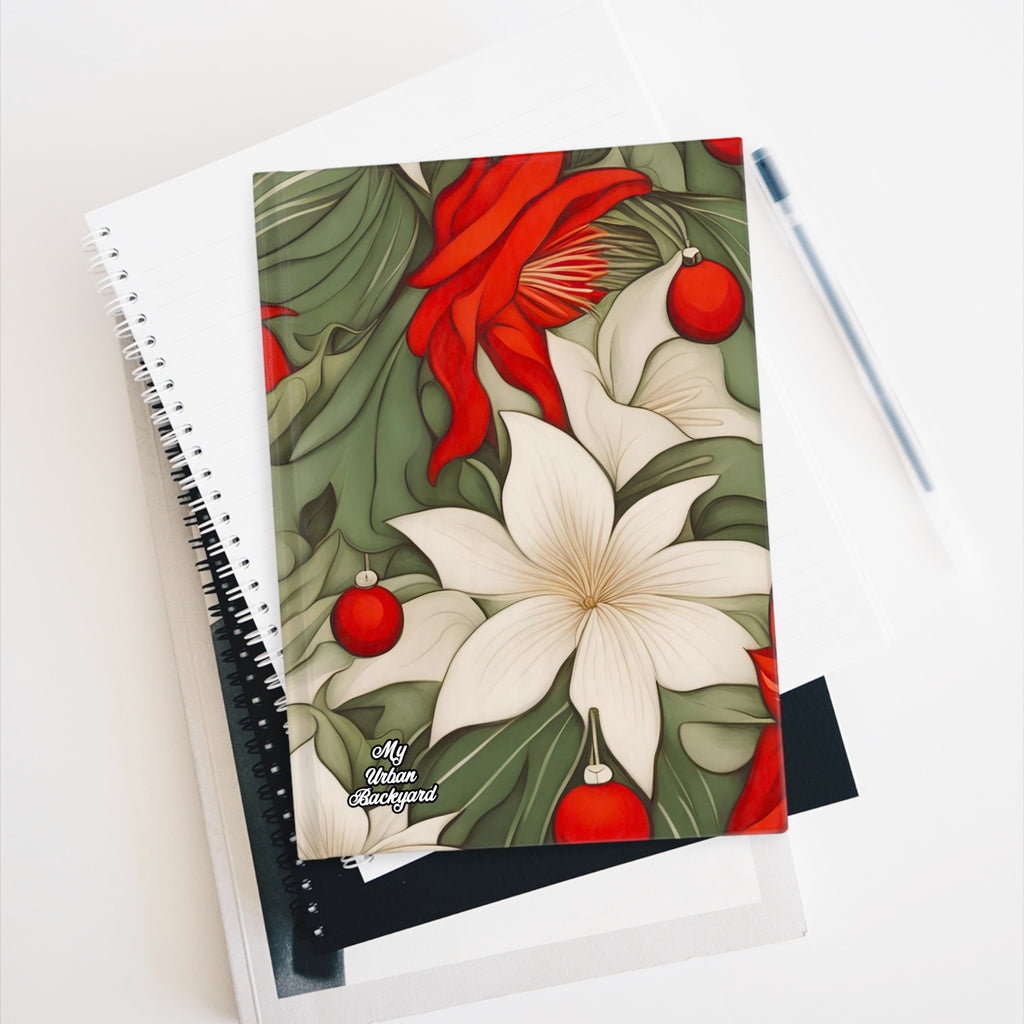 Hardcover Writing Journal with 128 ruled line pages - Christmas Flowers