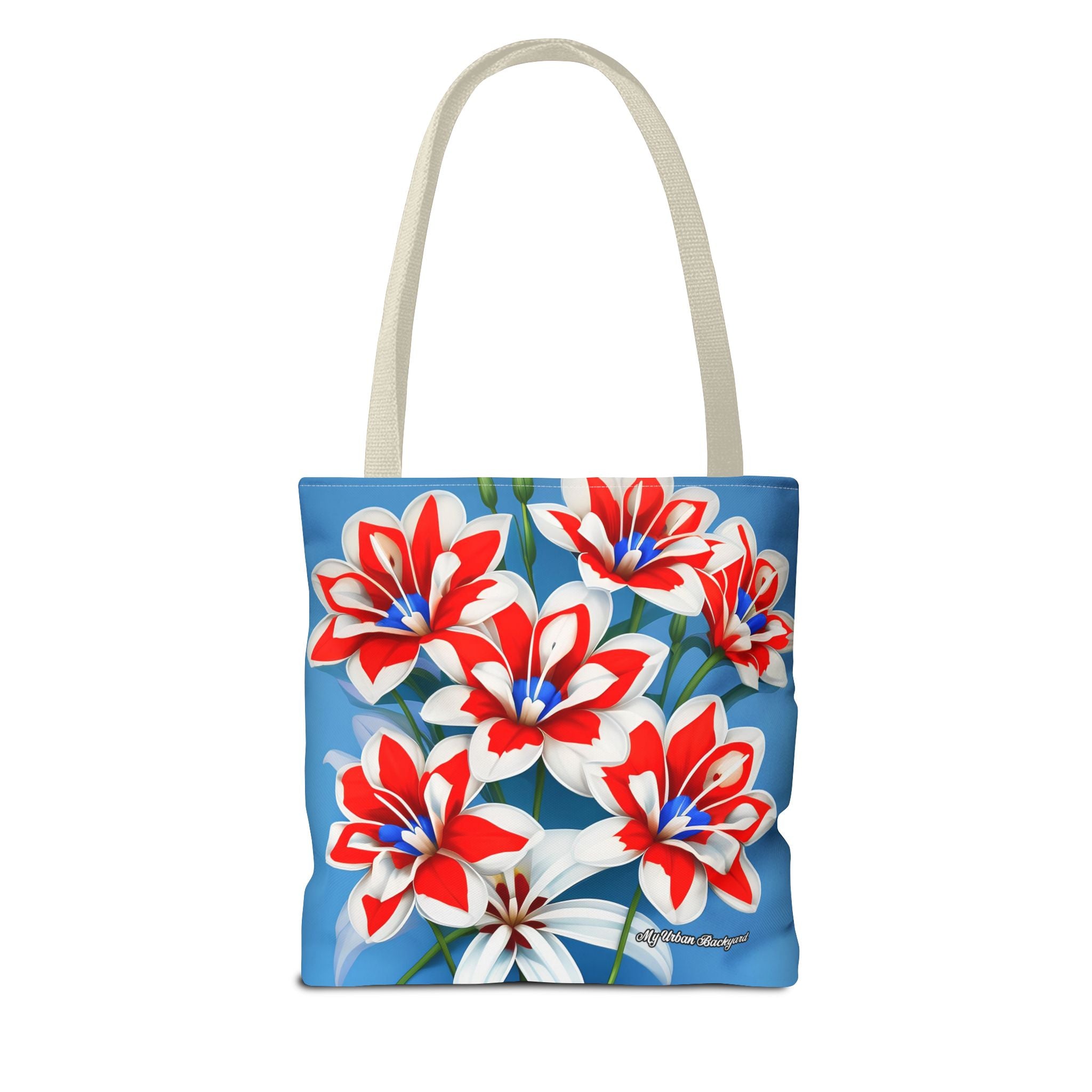 Bouquet of Red White and Blue Flowers Tote Bag with Cotton Handles For Everyday Use, 3 Sizes