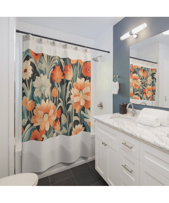 Orange and White Flowers, Shower Curtain, Cream accent color - 71" x 74"