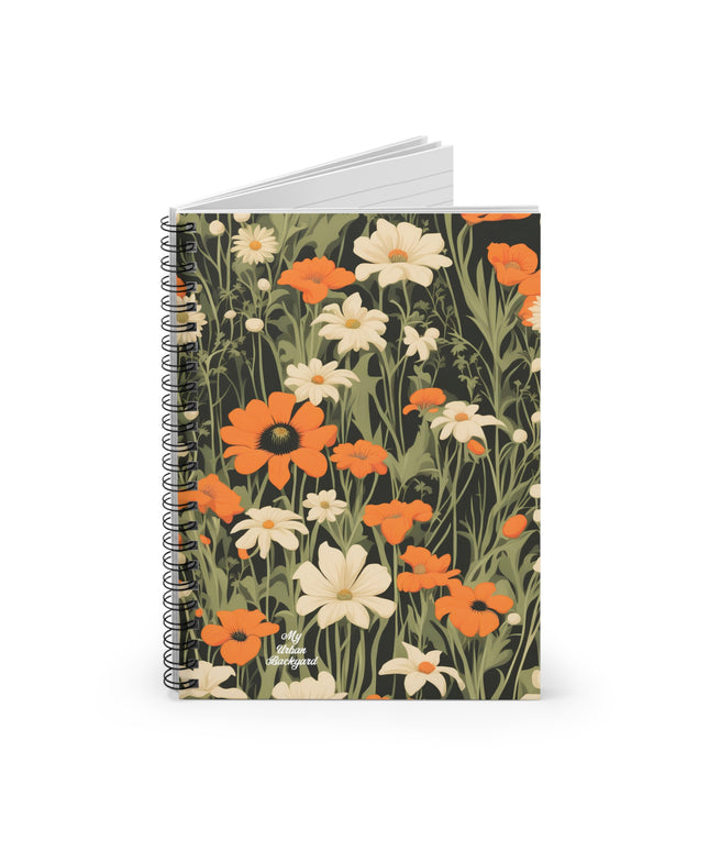 Orange and White Flowers, Spiral Notebook Writing Journal - 118 Ruled Pages