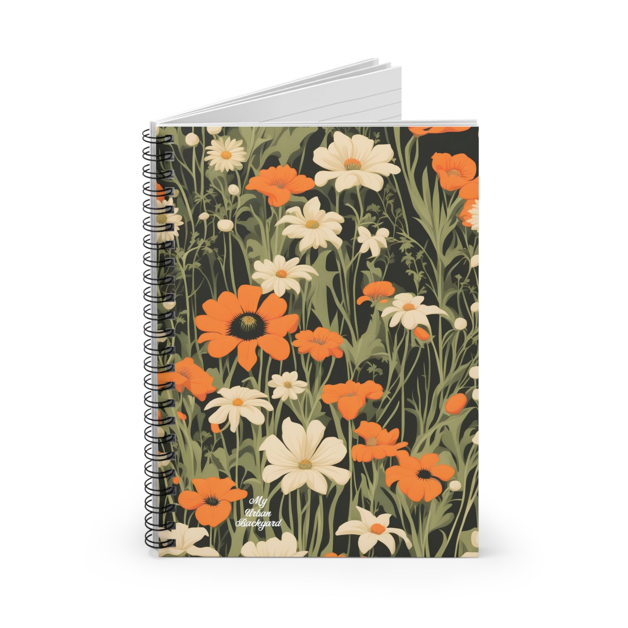 Orange and White Flowers, Spiral Notebook Writing Journal - 118 Ruled Pages