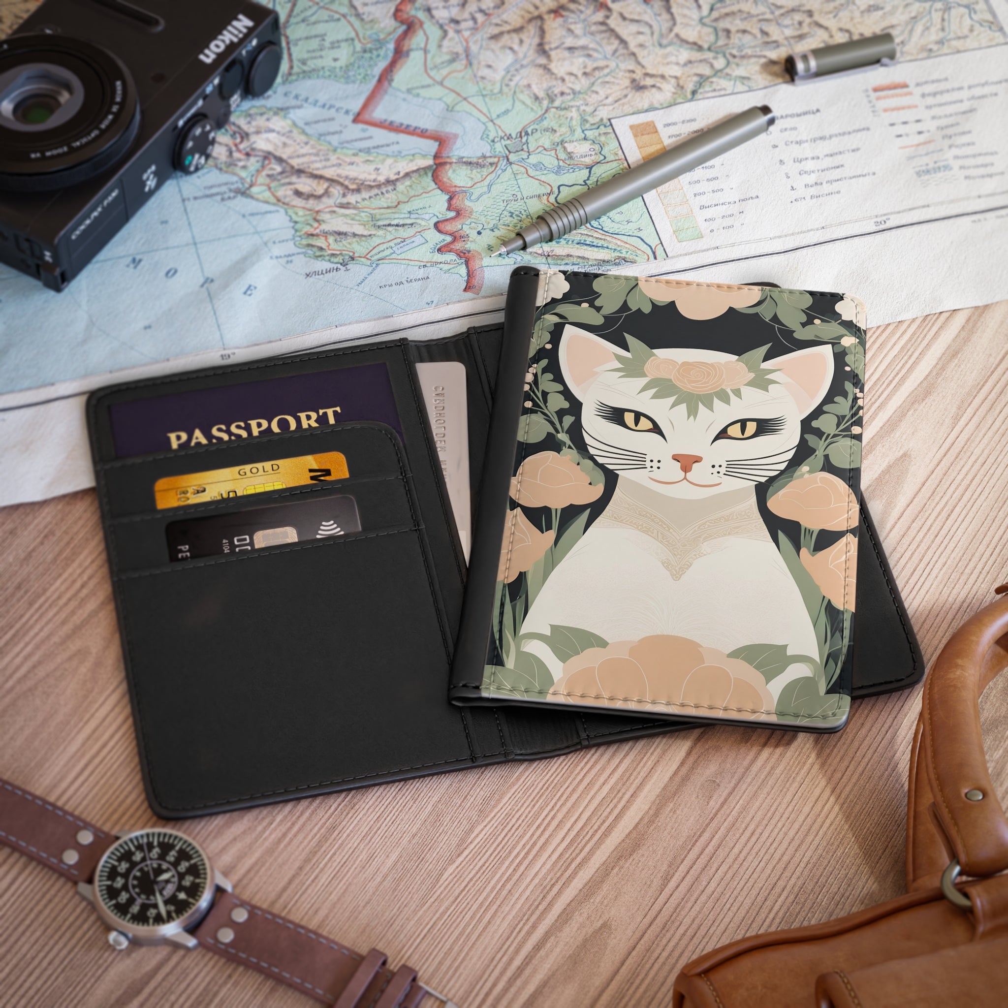 Genevieve Meowcroft, Cat Floral Passport Cover