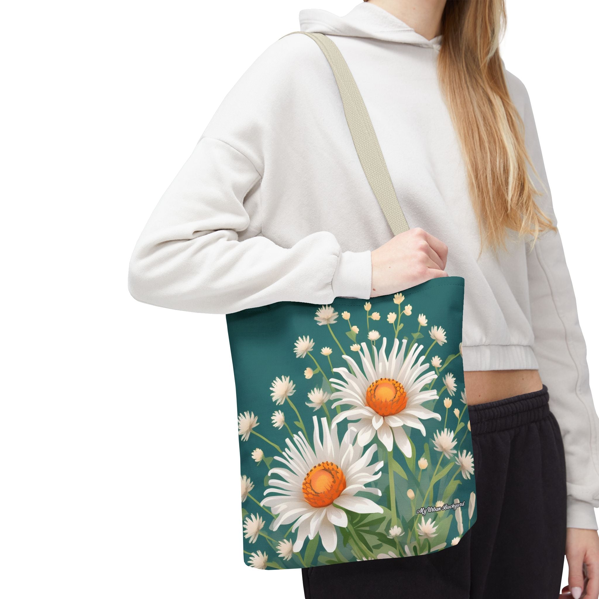White Flowers Tote Bag with Cotton Handles For Everyday Use, 3 Sizes