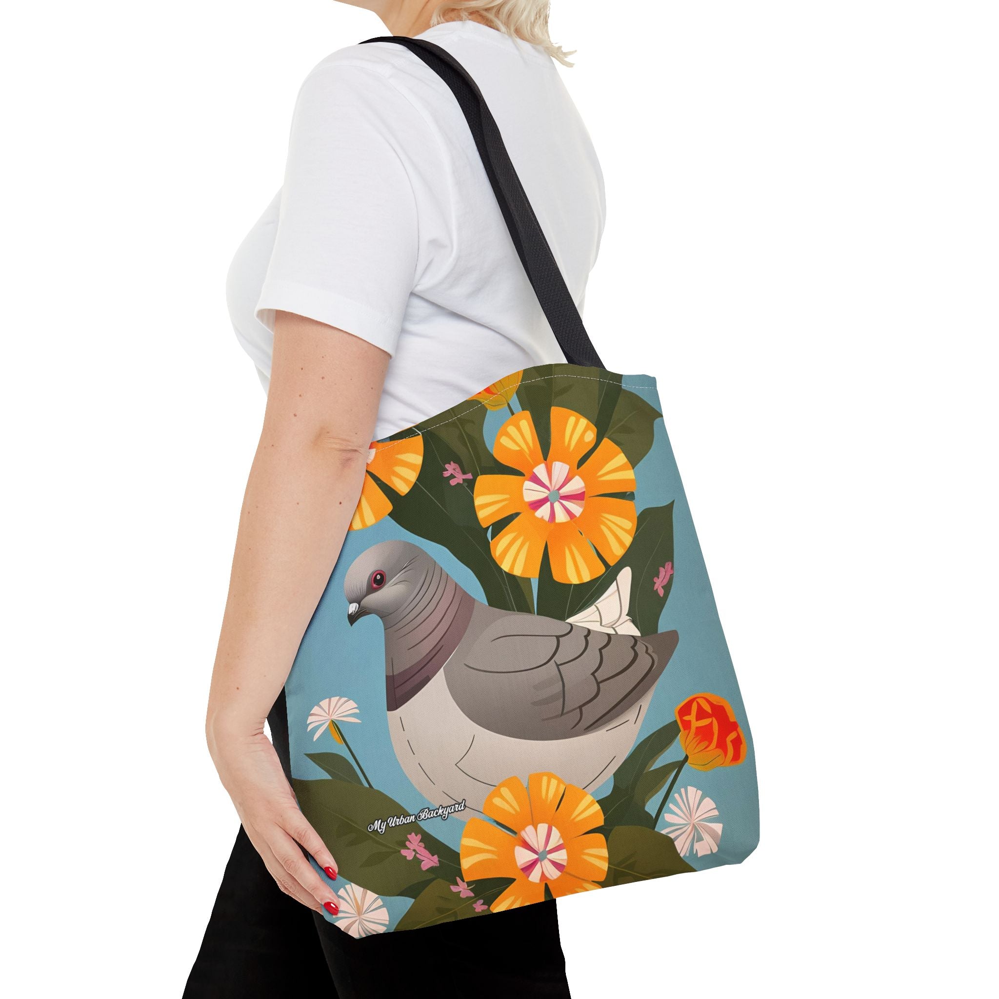 Pigeon and Yellow Flowers Tote Bag with Cotton Handles For Everyday Use, 3 Sizes