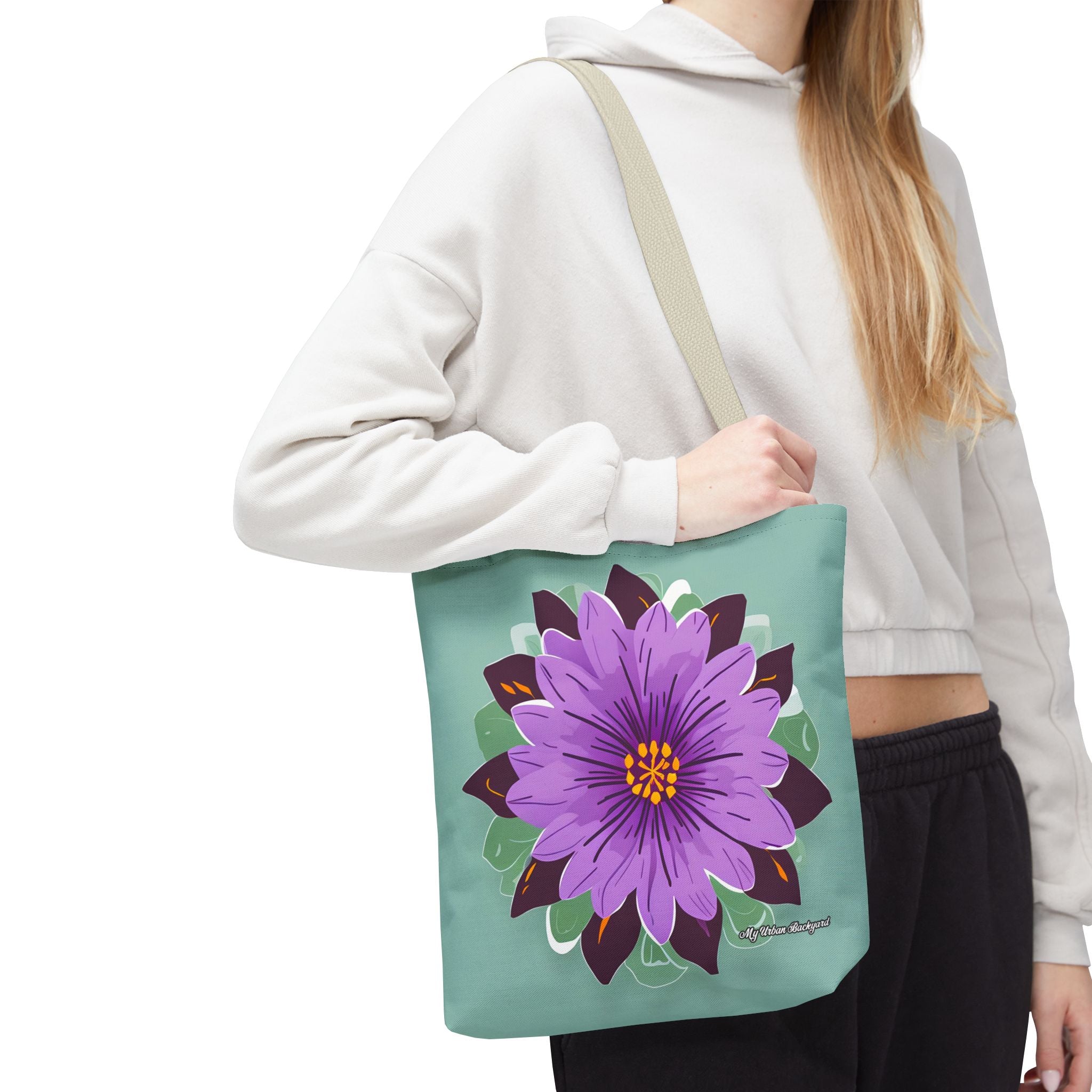 Purple Flower Tote Bag with Cotton Handles For Everyday Use, 3 Sizes