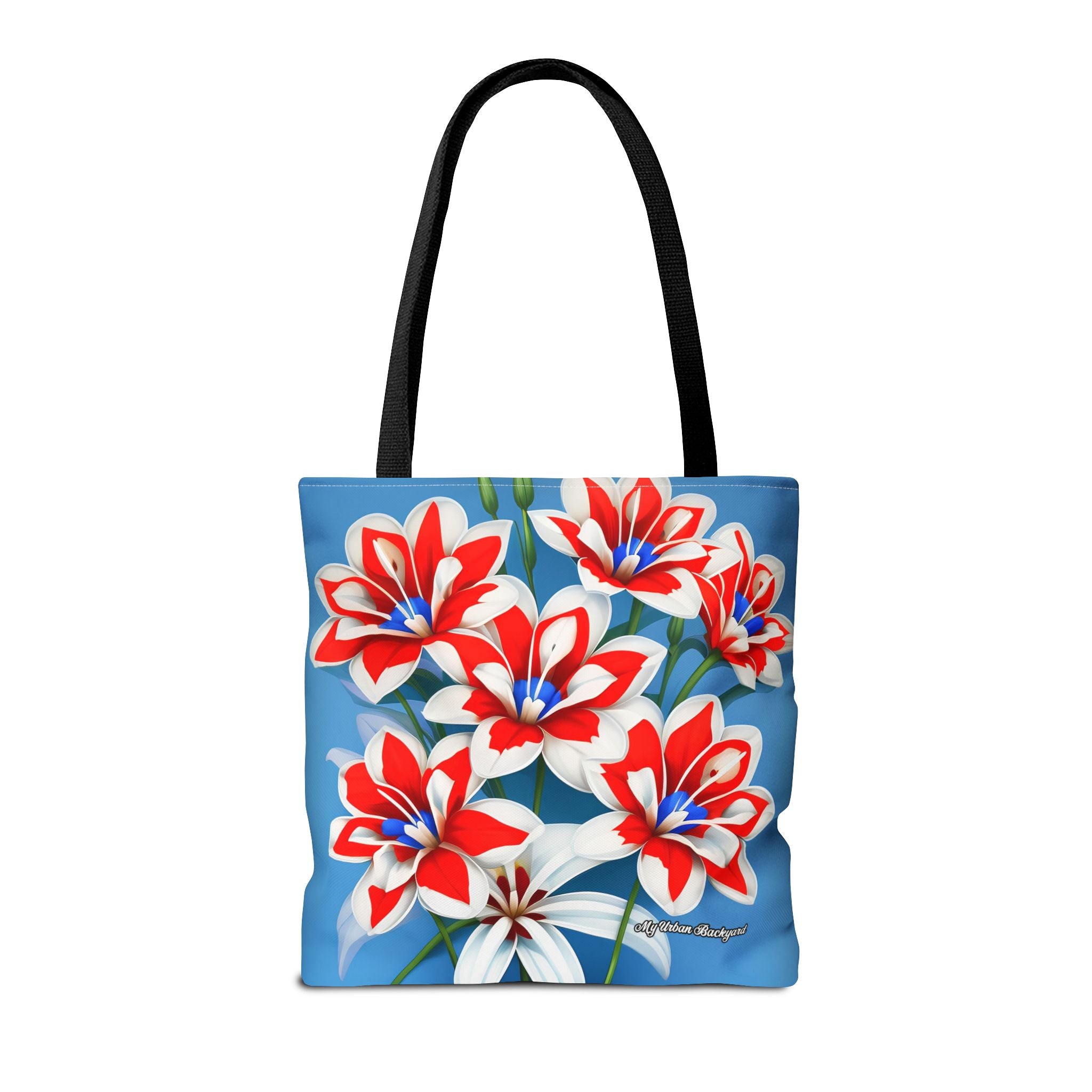 Bouquet of Red White and Blue Flowers Tote Bag with Cotton Handles For Everyday Use, 3 Sizes