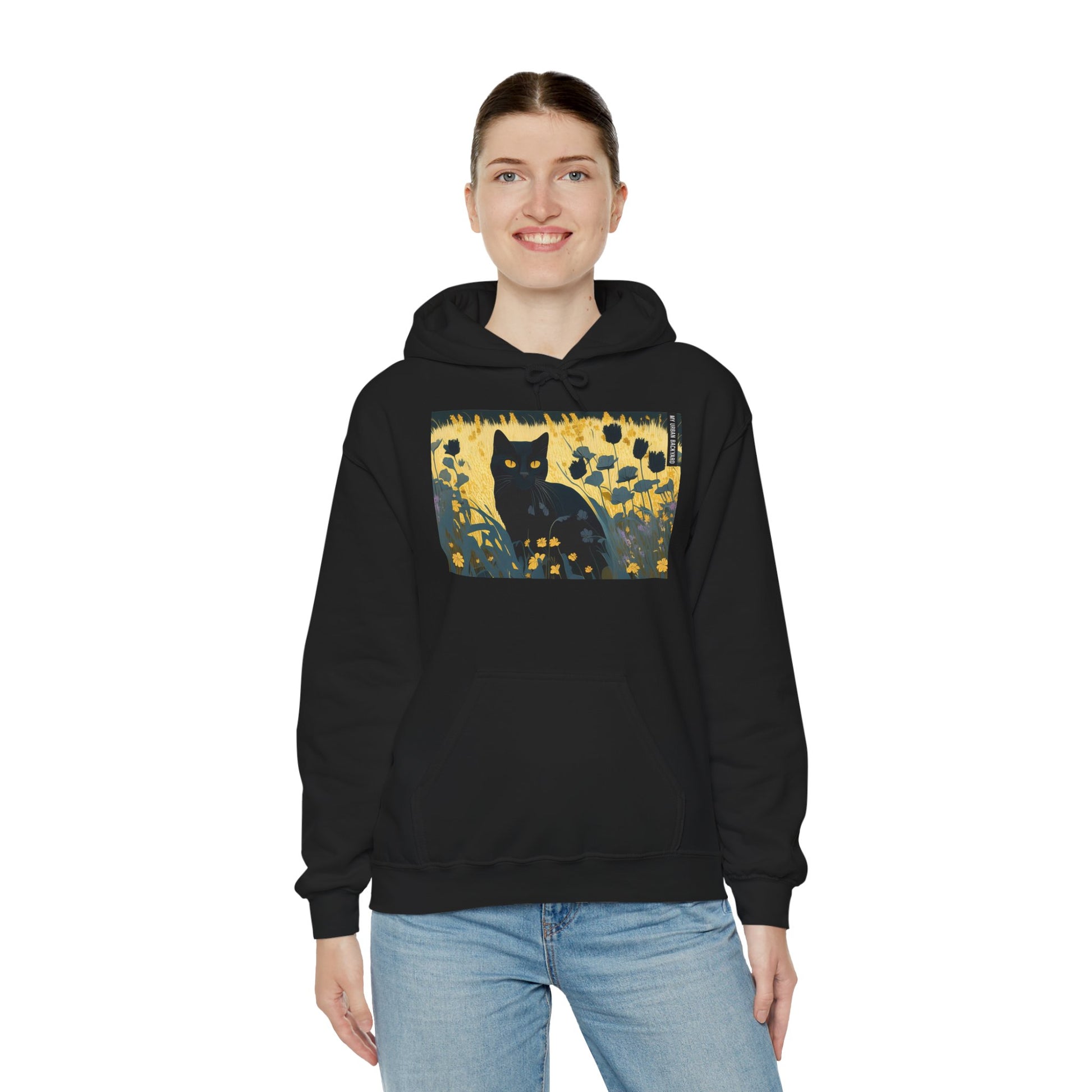 Bella Moonpaw, Black Cat Art Hoodie, Cozy Unisex Sweatshirt, Unique Gift for Cat Lovers, Casual Everyday Wear, Halloween Apparel, Artistic Hoodie