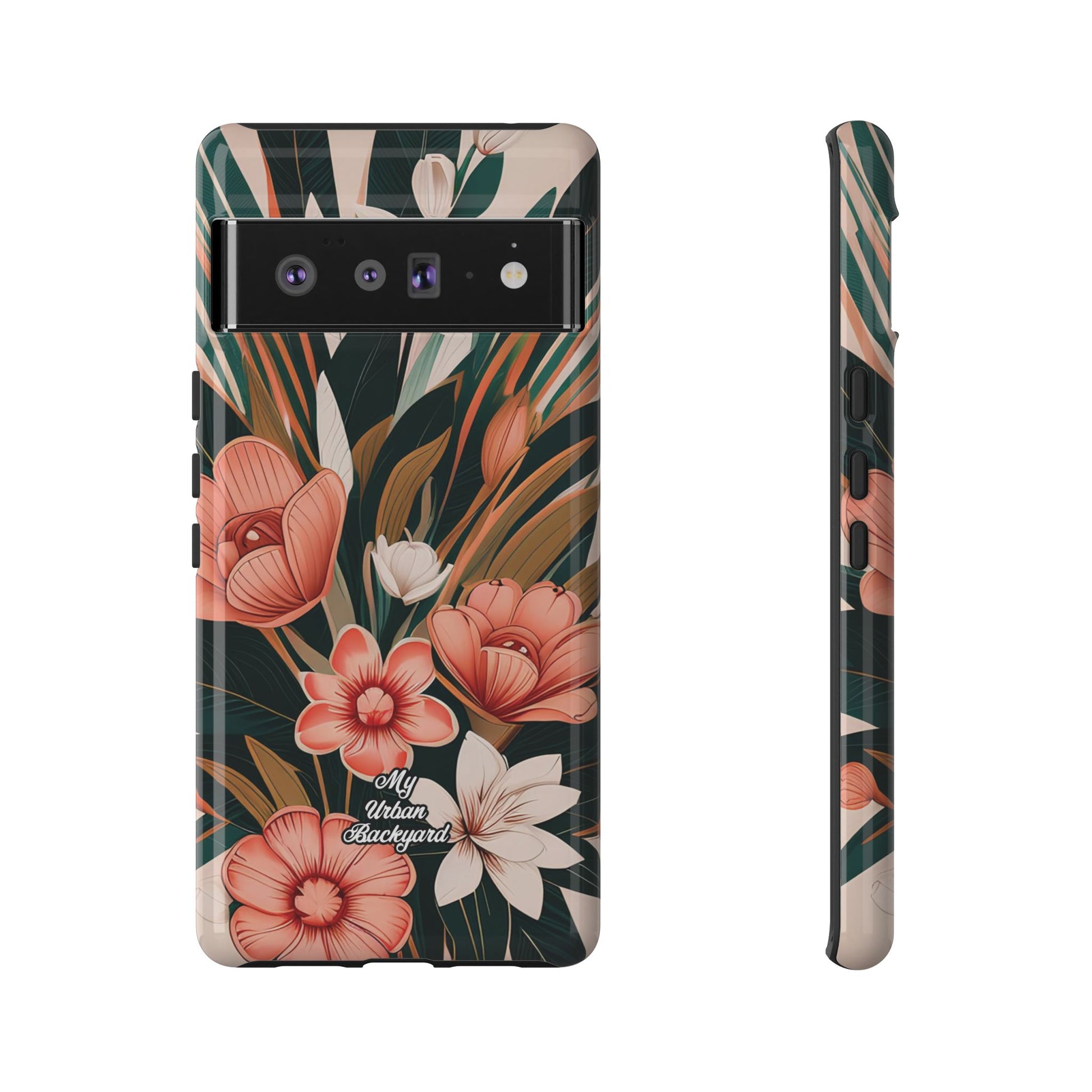 Peach Art Deco Flowers, Cell Phone Case - Apple, Samsung, Google Pixel