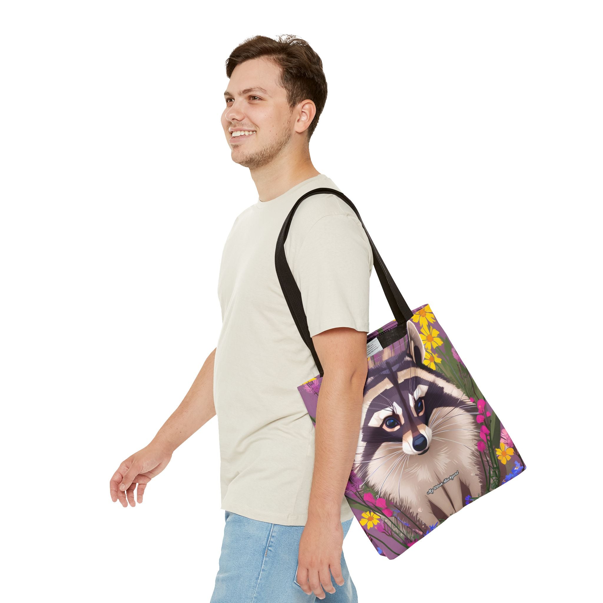 Raccoon and Flowers Tote Bag with Cotton Handles For Everyday Use, 3 Sizes