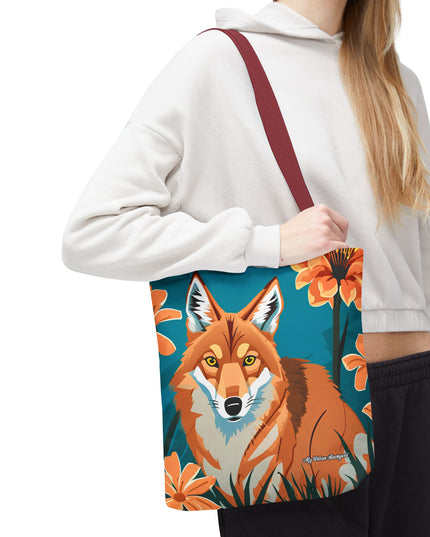 Coyote with Flowers Tote Bag with Cotton Handles For Everyday Use, 3 Sizes