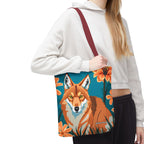 Coyote with Flowers Tote Bag with Cotton Handles For Everyday Use, 3 Sizes