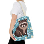 Young Raccoon w Flowers Tote Bag with Cotton Handles For Everyday Use, 3 Sizes