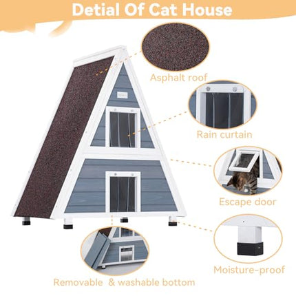 Petsfit Outdoor Cat House Weatherproof 31" Lx20 W x36 H, Two Level Outside Feral Cat House with Escape Door,Outdoor Indoor Pet House for Small Animal Grey