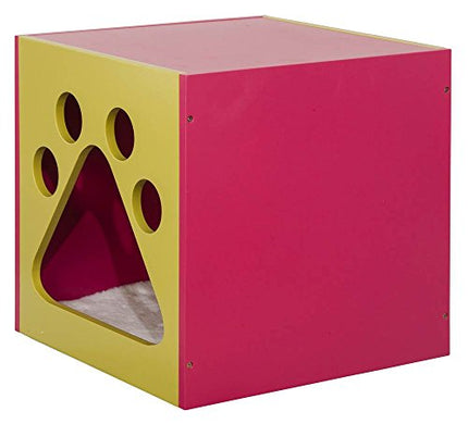 Elegant Home Fashions Cat Cuddle Box Pet House with Paw Design Mellow Green and Fuchsia Finish, PET-986