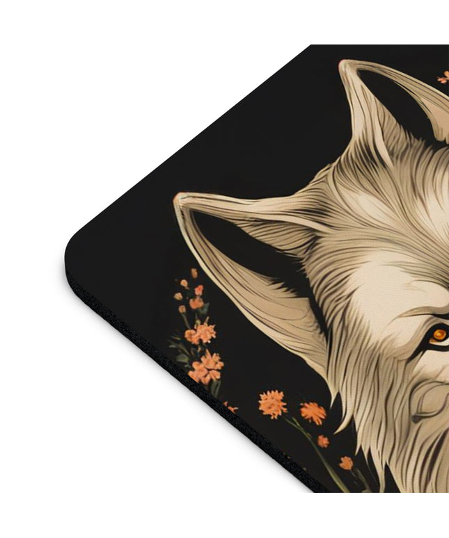 Wolf with Flowers, Computer Mouse Pad - for Home or Office