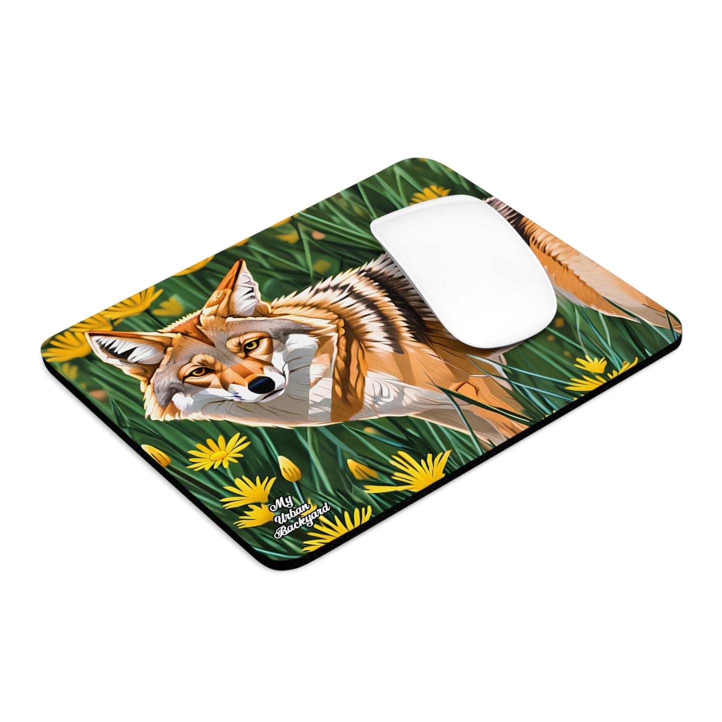 Coyote with Flowers, Computer Mouse Pad - for Home or Office