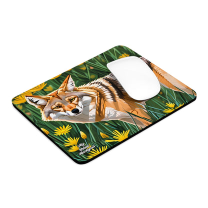 Coyote with Flowers, Computer Mouse Pad - for Home or Office