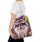 Raccoon and Flowers Tote Bag with Cotton Handles For Everyday Use, 3 Sizes