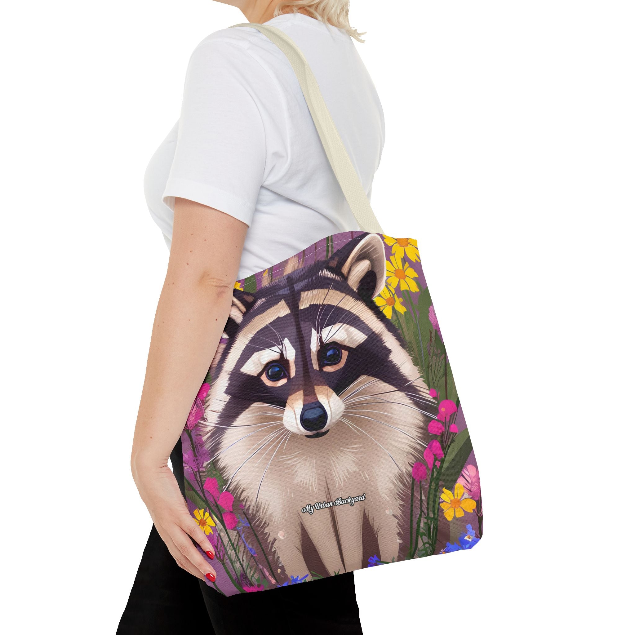 Raccoon and Flowers Tote Bag with Cotton Handles For Everyday Use, 3 Sizes