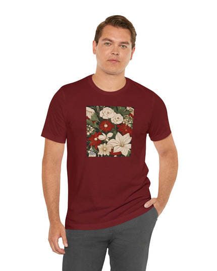 Red & White Flowers, Soft 100% Jersey Cotton T-Shirt, Unisex, Short Sleeve, Retail Fit