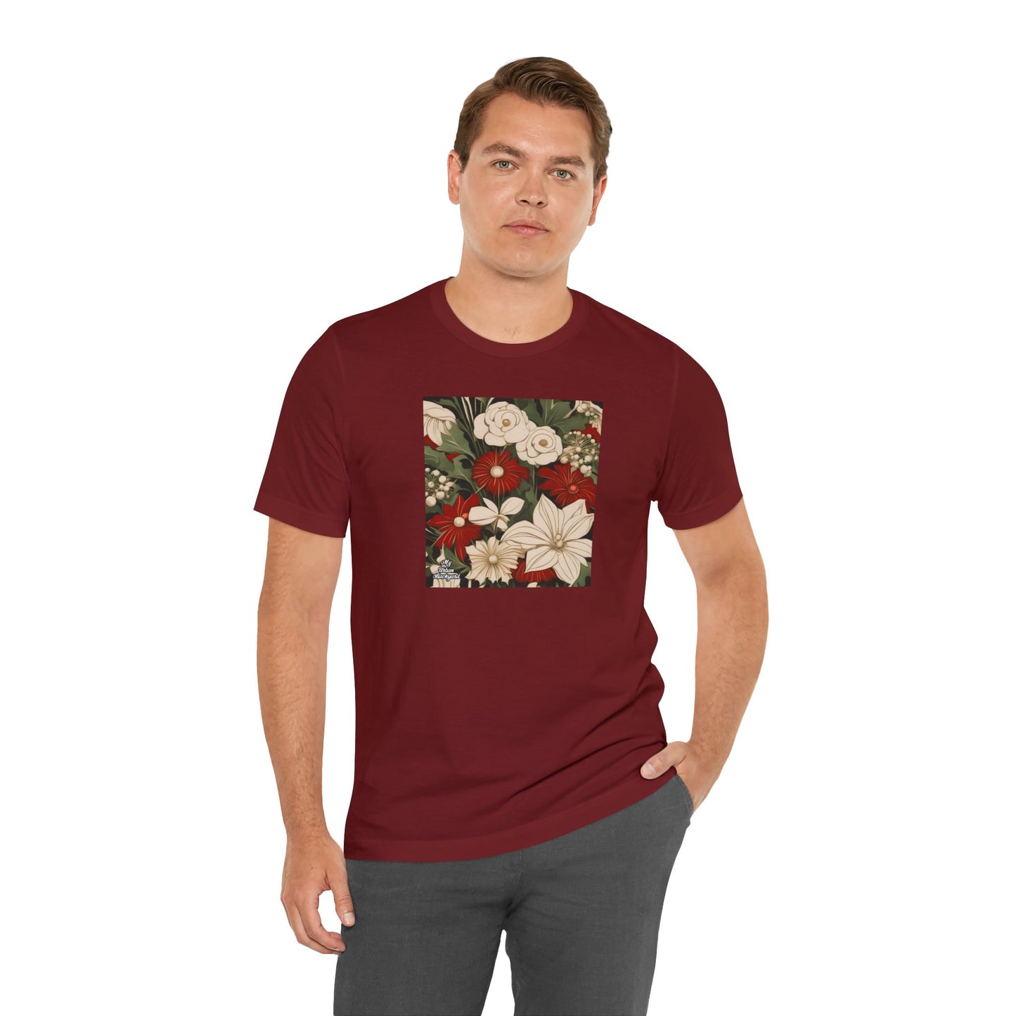 Red & White Flowers, Soft 100% Jersey Cotton T-Shirt, Unisex, Short Sleeve, Retail Fit